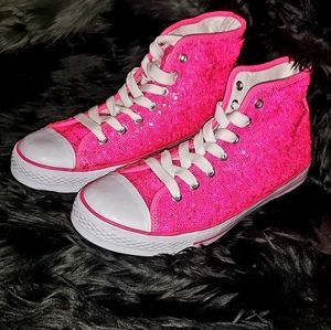 Women's bright neon pink sequin Balera sneakers